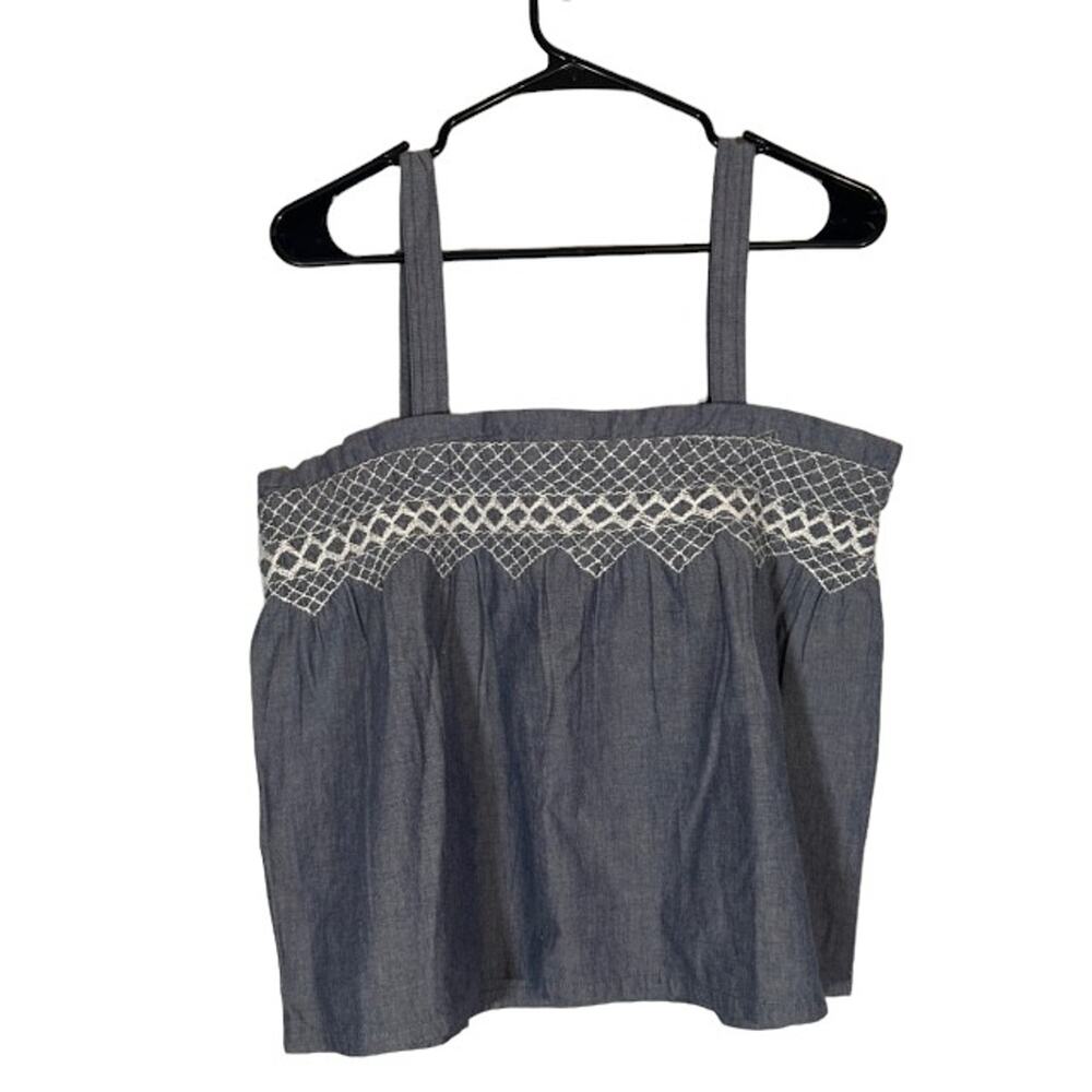 Current/Elliott Women’s Blue Chambray Smocked Tank Top Blouse Size 2